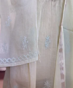 Alternative view of Pastel Mul Chanderi Handcrafted Chikankari Suit Set with Dupatta