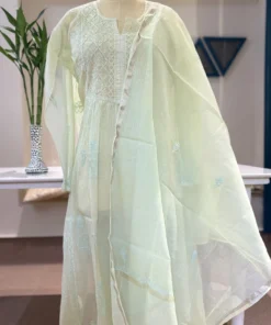 Pastel Mul Chanderi Handcrafted Chikankari Suit Set with Dupatta