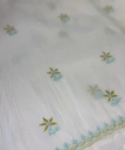 Alternative view of Ivory Aqua Pearl Chikankari Mul Chanderi Unstitched Suit Set
