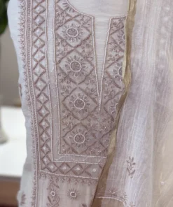 Alternative view of Ivory Mul Chanderi Handcrafted Chikankari Pearl Work Suit Set
