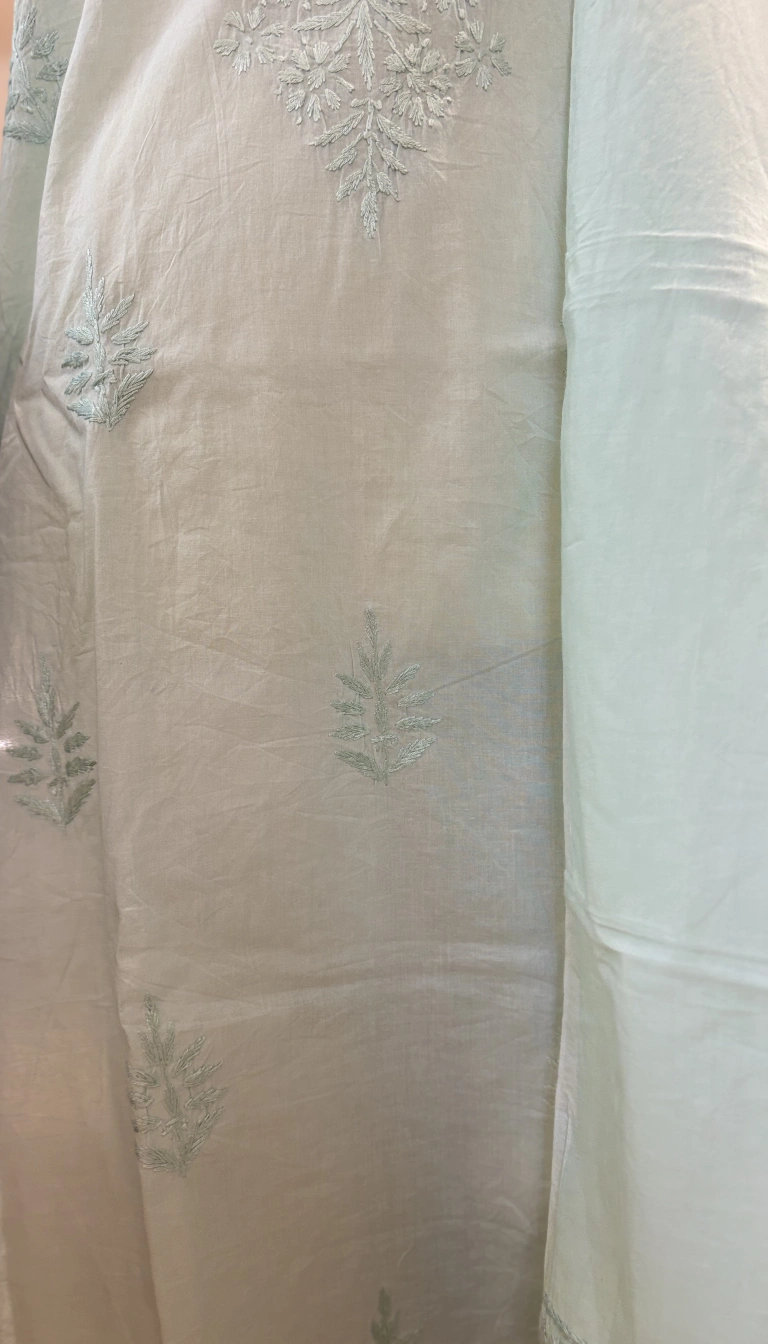 Alternative view of Mint Green Mul Cotton Chikankari 3-Piece Suit Set with Dupatta