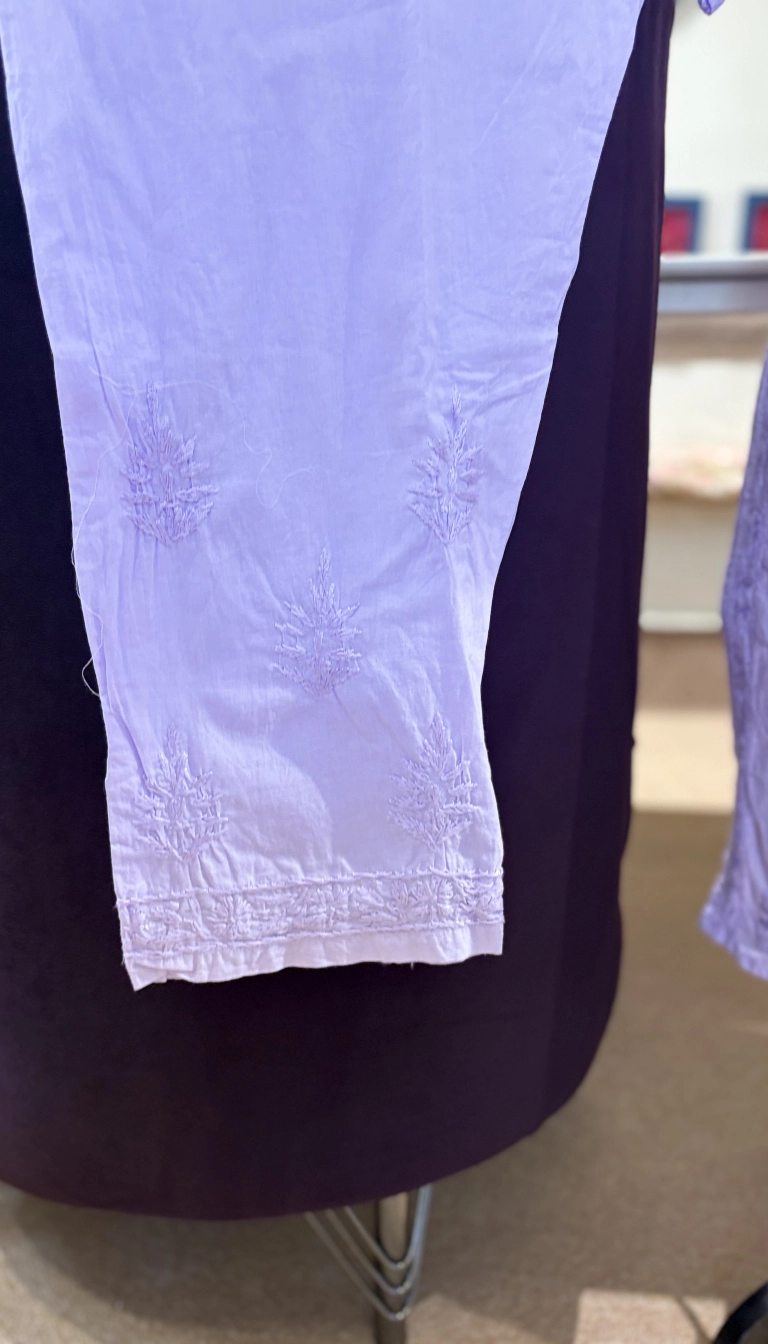 Alternative view of Pastel Lavender Mul Cotton Chikankari
