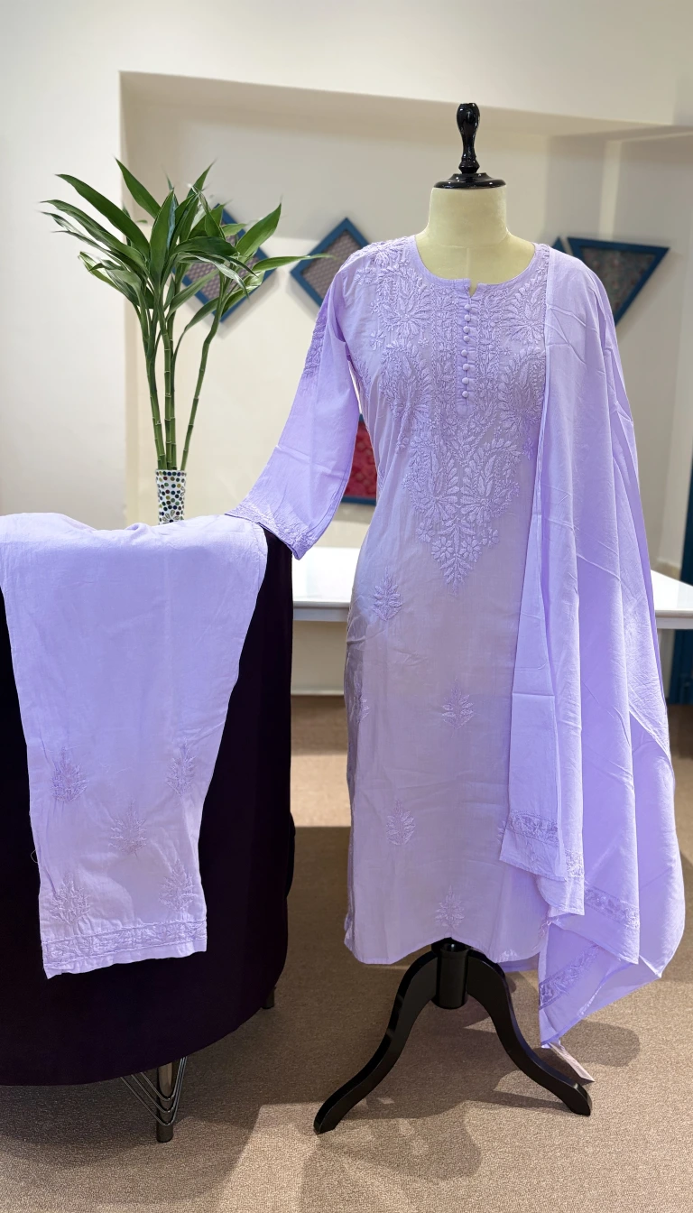 Pastel Lavender Mul Cotton Chikankari