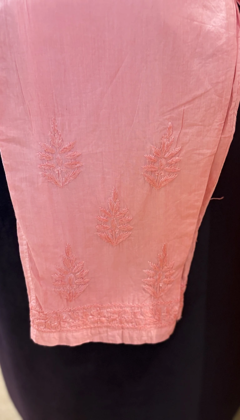 Alternative view of Blush Peach Handcrafted Chikankari Mul Cotton 3-Piece Suit Set