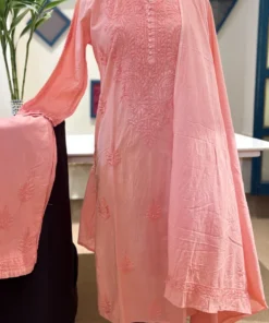 Blush Peach Handcrafted Chikankari Mul Cotton 3-Piece Suit Set