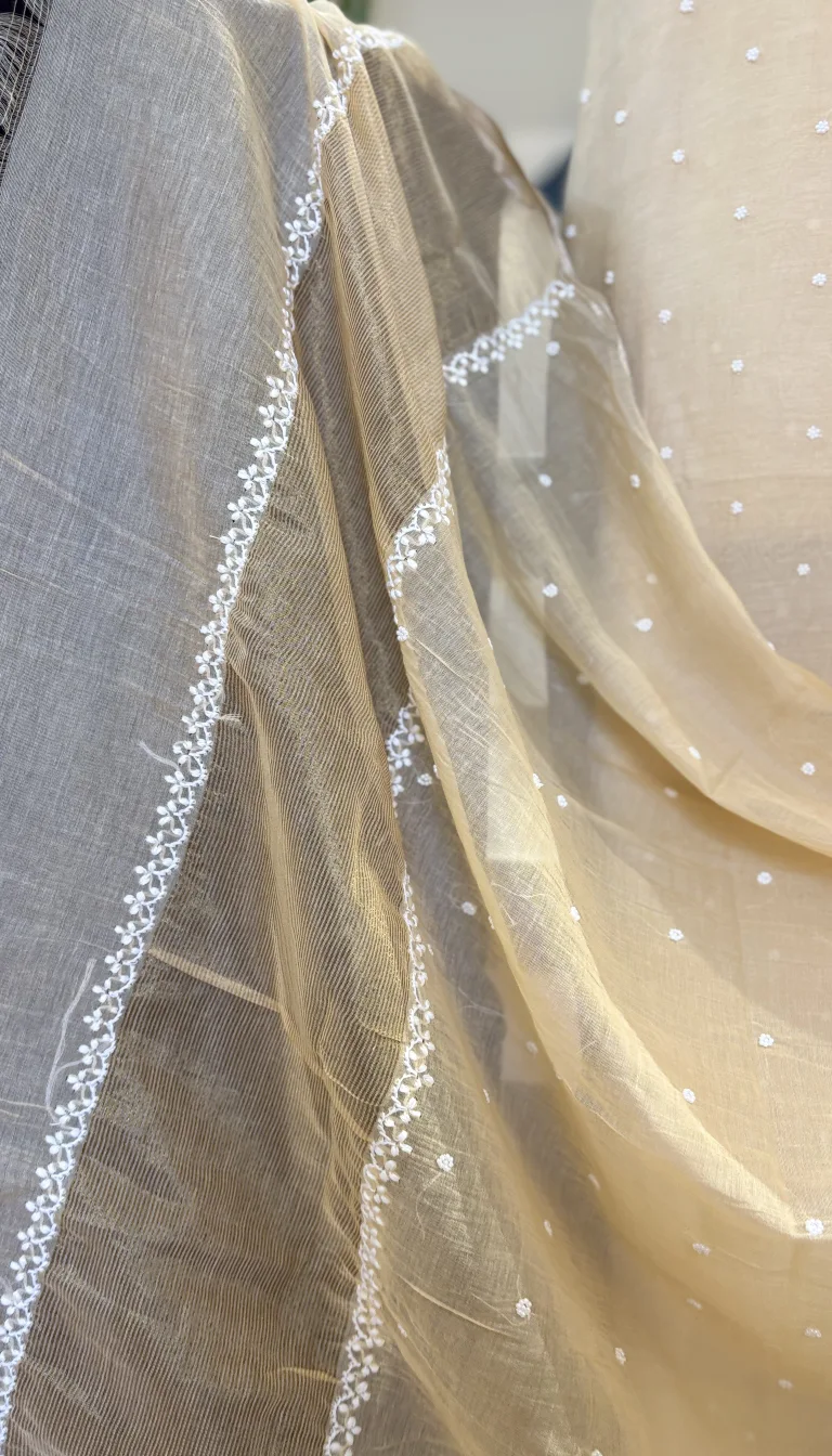 Alternative view of Buttercream Mul Chanderi Handcrafted Chikankari Suit