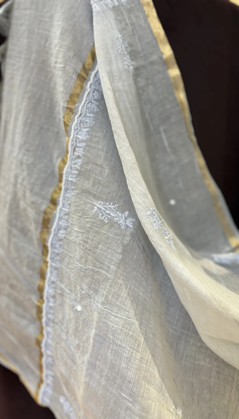 Alternative view of Mul Chanderi Handcrafted Chikankari Suit