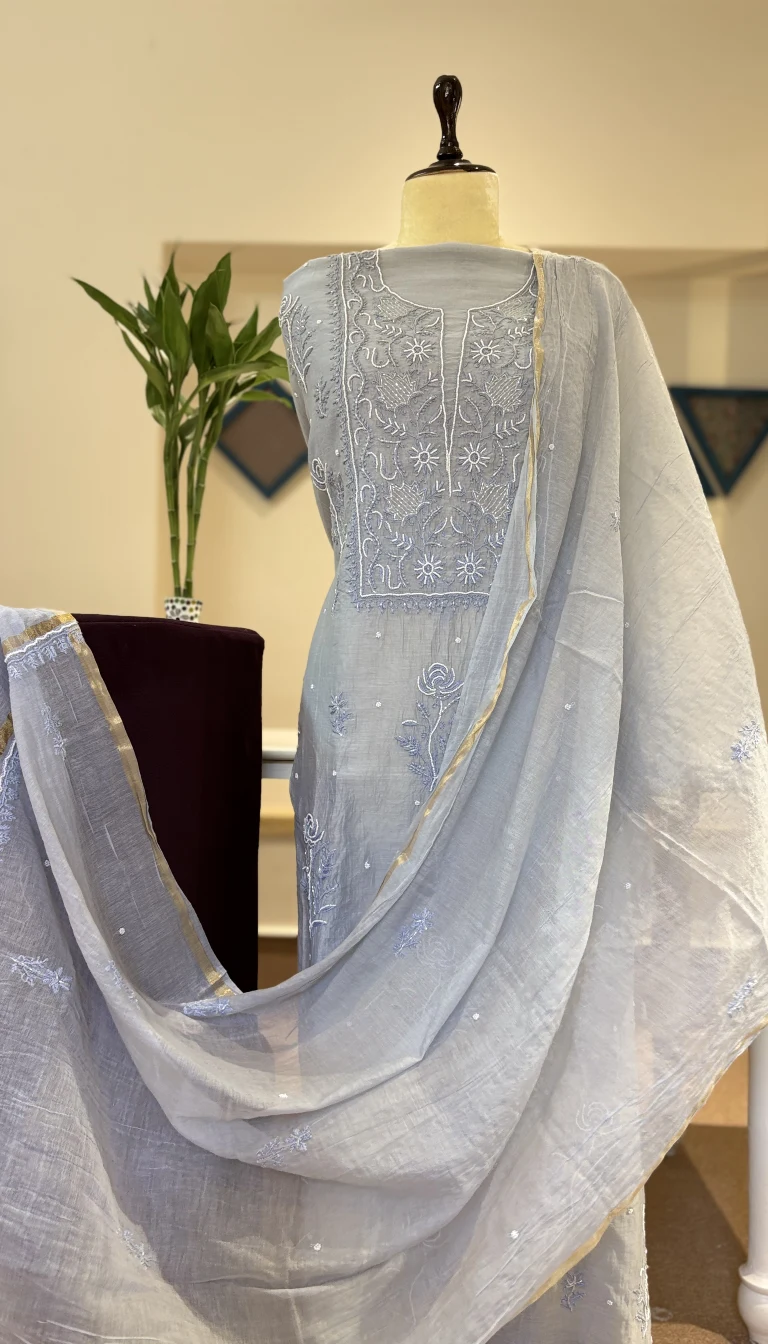 Mul Chanderi Handcrafted Chikankari Suit