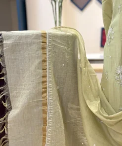 Alternative view of Sage Mul Chanderi Chikankari Suit with Pearl Work