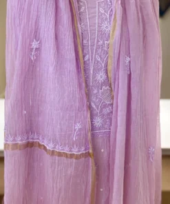 Alternative view of Lilac Mul Chanderi Chikankari Set