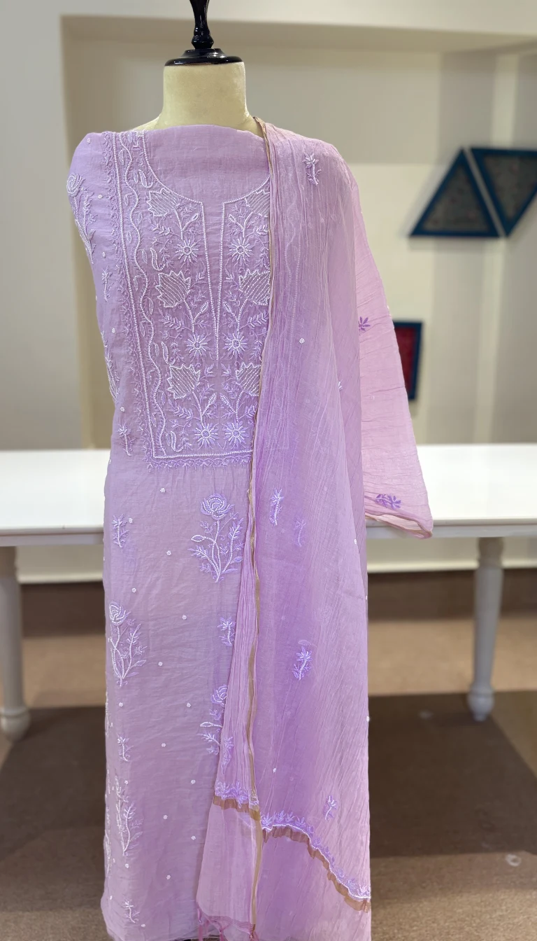 Lilac Mul Chanderi Chikankari Set