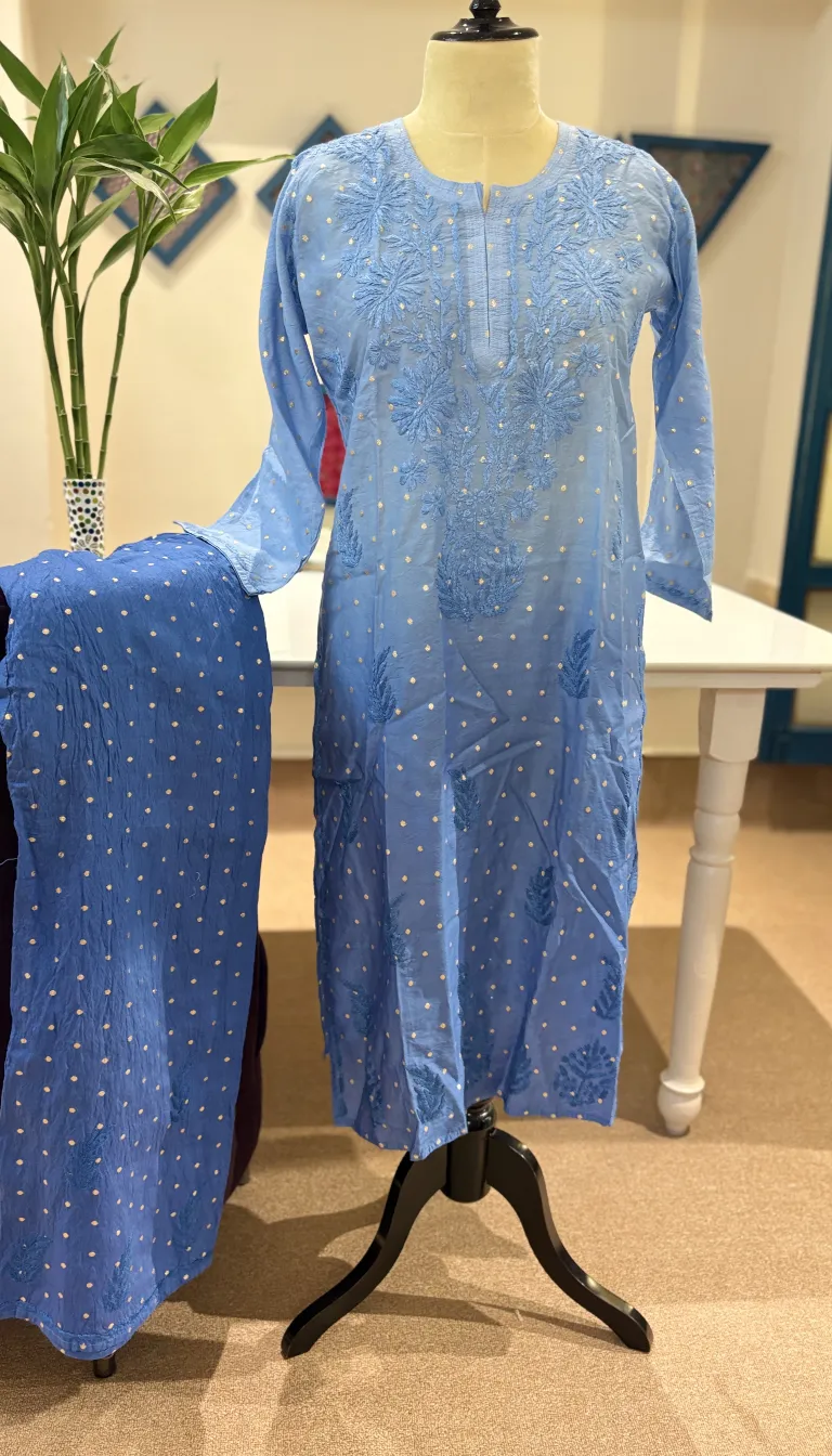 Mul Chanderi Chikankari Kurti Palazzo Set