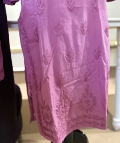 Alternative view of Dusty Rose Mul Cotton Chikankari Kurti Palazzo Set