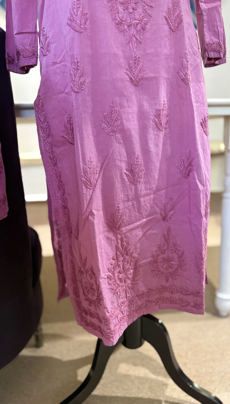 Alternative view of Dusty Rose Mul Cotton Chikankari Kurti Palazzo Set
