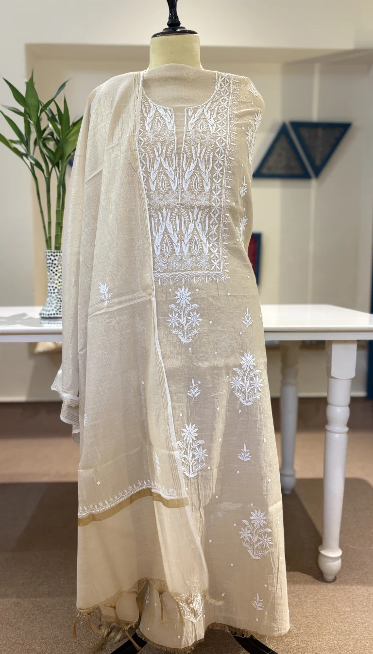 Champagne Pearl Chikankari Tissue Set