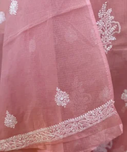 Alternative view of Rose Pink Handcrafted Chikankari Kota Doriya Unstitched Suit Set