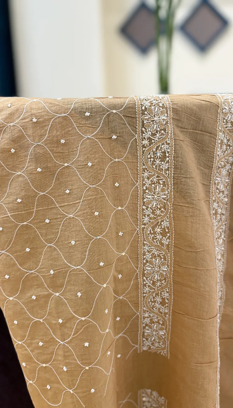 Alternative view of Chikankari Mul Chanderi Unstitched Suit Set