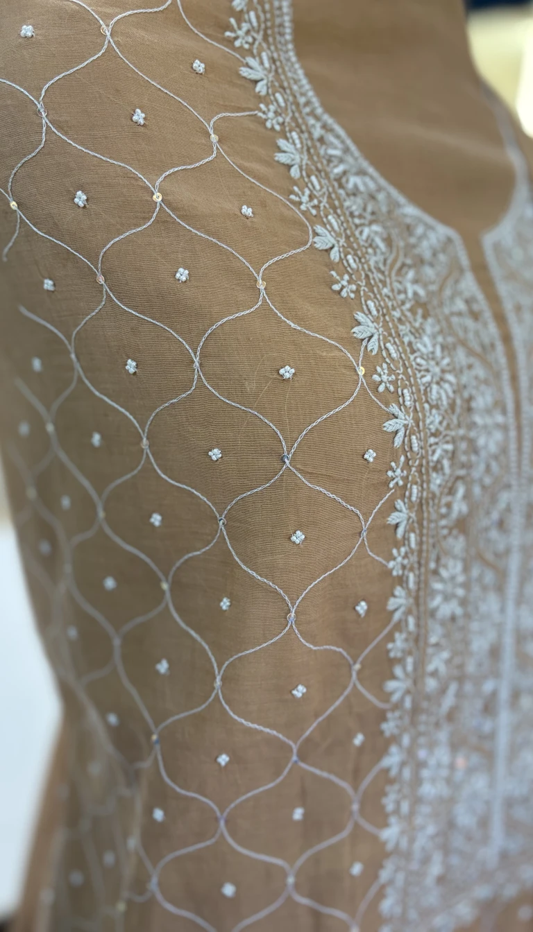 Chikankari Mul Chanderi Unstitched Suit Set - Image 3