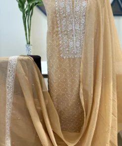 Chikankari Mul Chanderi Unstitched Suit Set
