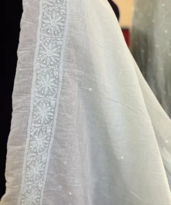 Alternative view of Pearl Chikankari Mul Chanderi Set