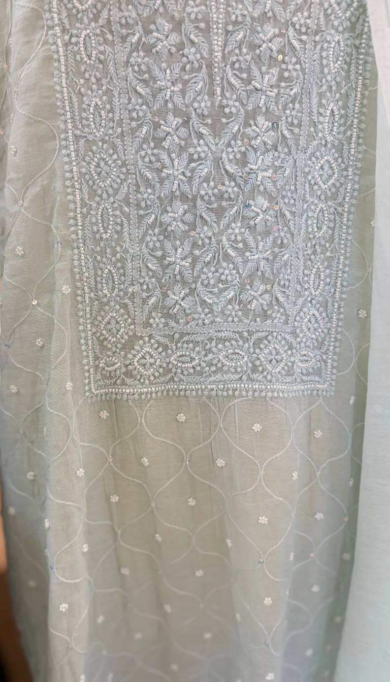 Pearl Chikankari Mul Chanderi Set - Image 3