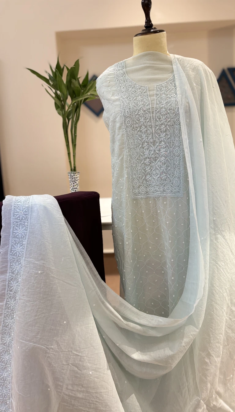 Pearl Chikankari Mul Chanderi Set