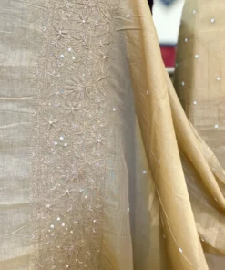 Alternative view of Sand Beige Pearl Sequin Chikankari Mul Chanderi Set