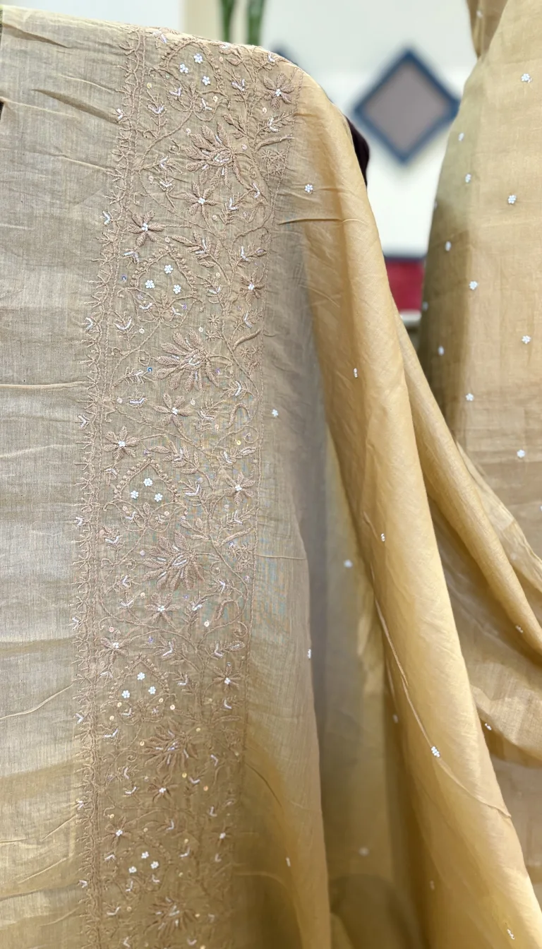 Alternative view of Sand Beige Pearl Sequin Chikankari Mul Chanderi Set