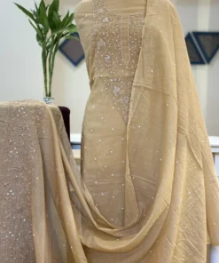 Sand Beige Pearl Sequin Chikankari Mul Chanderi Set