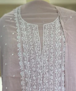 Alternative view of Blush Lilac Pearl Chikankari Mul Chanderi Set