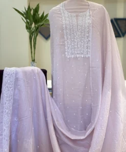 Blush Lilac Pearl Chikankari Mul Chanderi Set