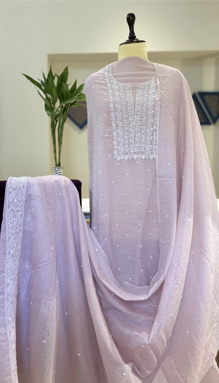 Blush Lilac Pearl Chikankari Mul Chanderi Set