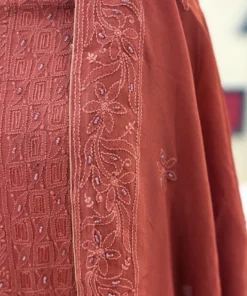 Alternative view of Rust Pearl Jaal Georgette Set