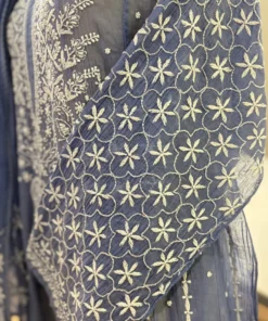 Alternative view of Blue Chikankari Anarkali Suit with Pearl Work