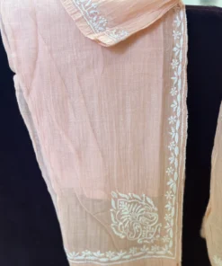 Alternative view of Pastel Peach Handcrafted Chikankari Linen Co-ord Set