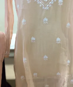 Alternative view of Pastel Peach Handcrafted Chikankari Linen Co-ord Set