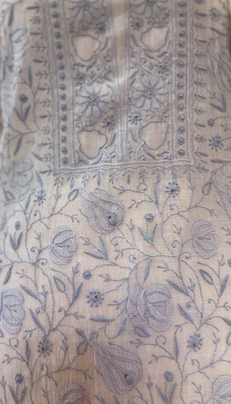Alternative view of Powder Blue Jaal Chikankari Mul Chanderi Set