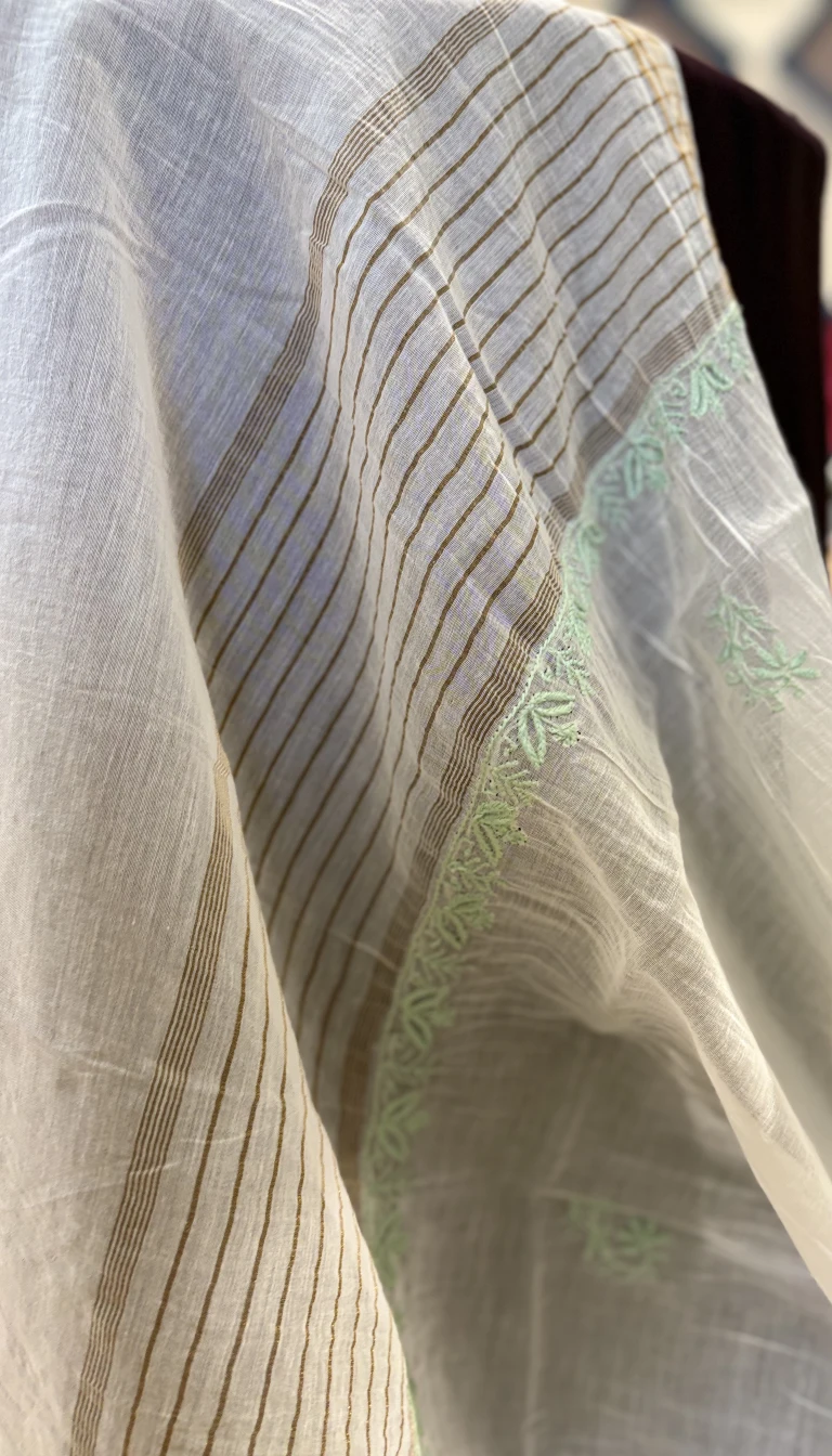 Alternative view of Mint Ivory Jaal Chikankari Mul Chanderi Set