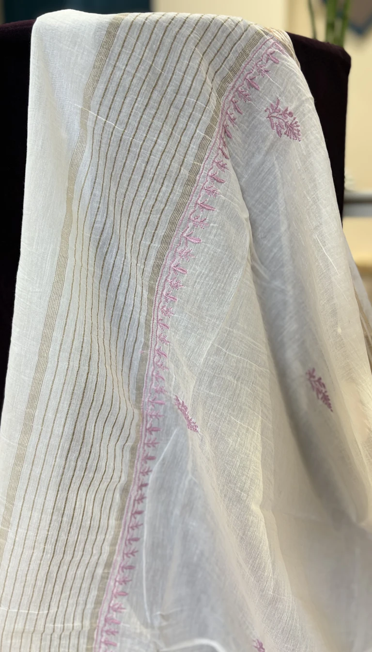 Alternative view of Mauve Ivory Jaal Chikankari Mul Chanderi Set