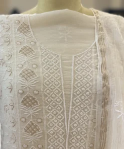 Alternative view of Ivory Rose Jaal Chikankari Mul Chanderi Set