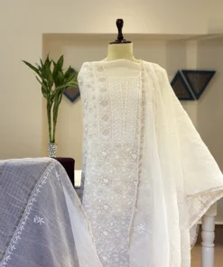 Ivory Rose Jaal Chikankari Mul Chanderi Set