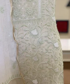 Alternative view of Mint Mul Chanderi Chikankari Suit