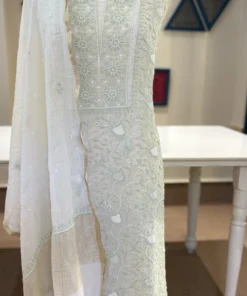 Mint Mul Chanderi Chikankari Suit