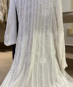 Alternative view of Ivory Chikankari Mul Chanderi Anarkali Set