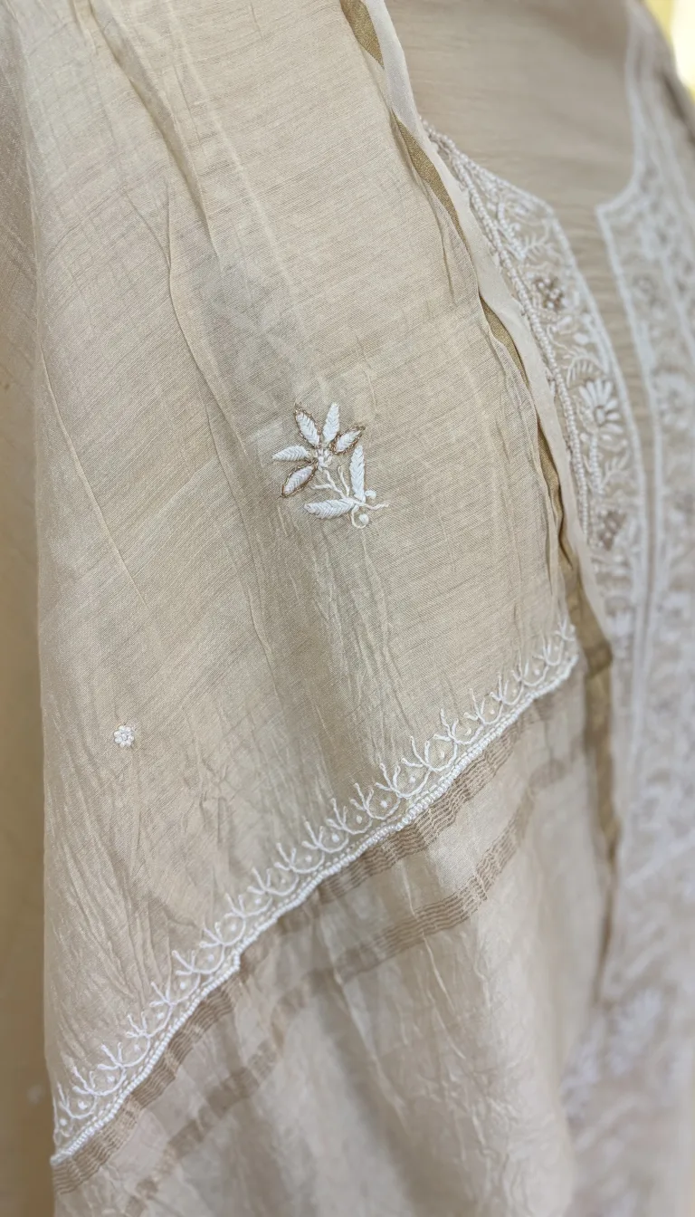 Alternative view of Ivory Pearl Moonga Silk Chikankari Luxe Set