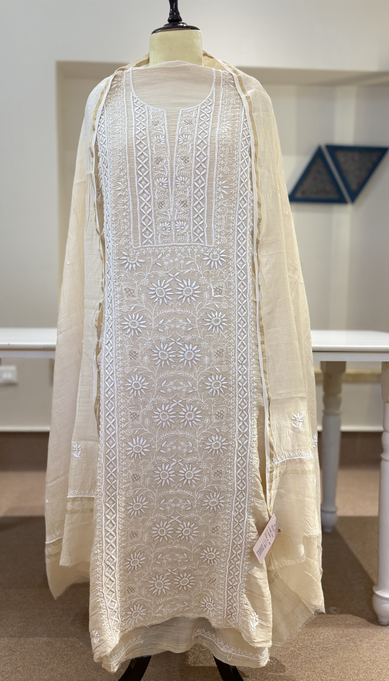 Ivory Pearl Moonga Silk Chikankari Luxe Set