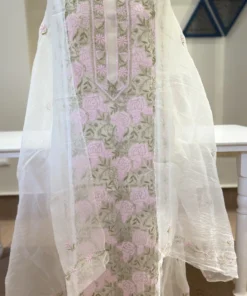Blush Rose Organza Chikankari Pearl Set