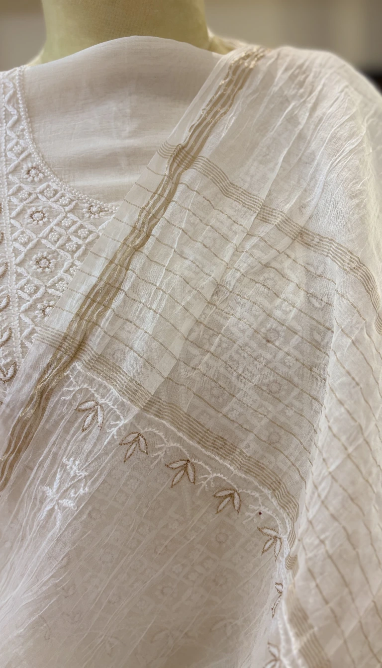 Alternative view of White Mul Chanderi Chikankari Suit