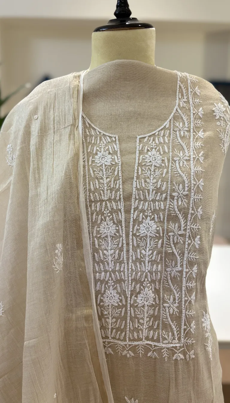 Alternative view of Champagne Pearl Chikankari Tissue 2pc Set