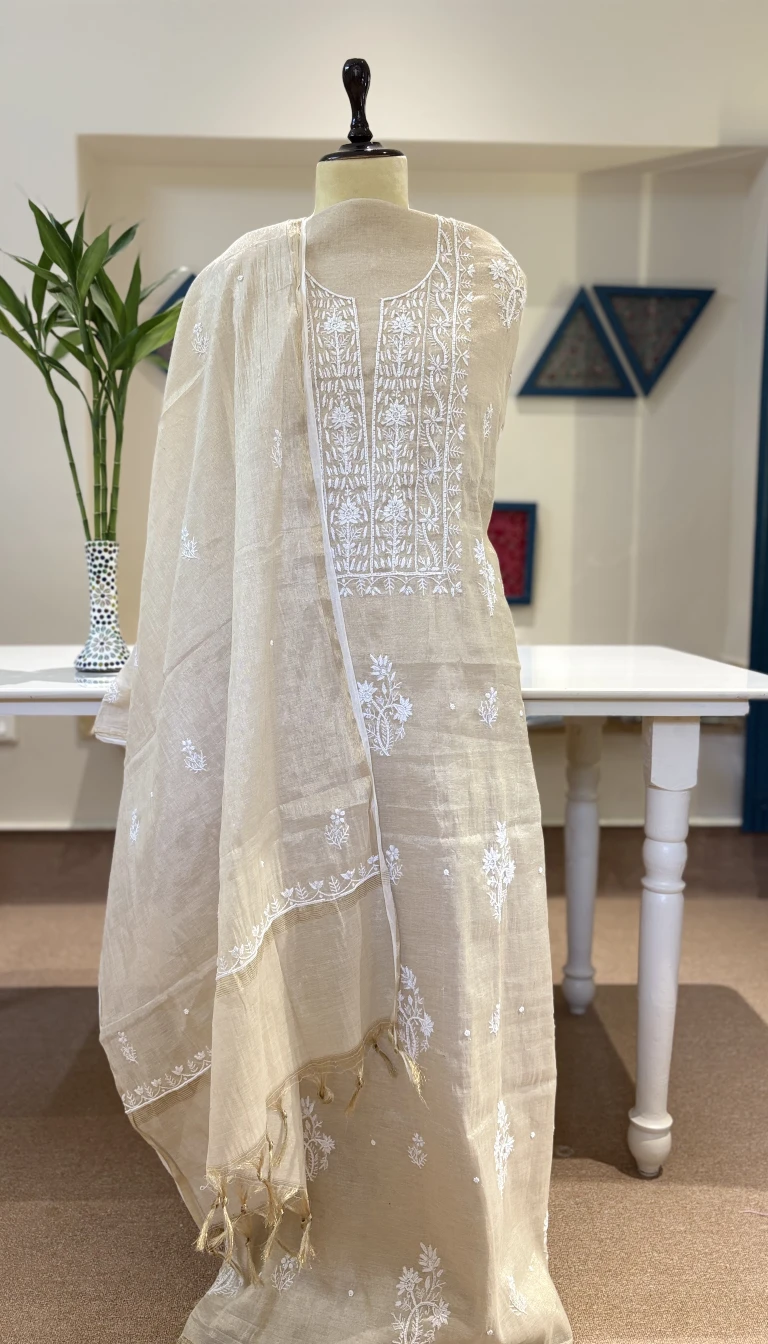 Champagne Pearl Chikankari Tissue 2pc Set